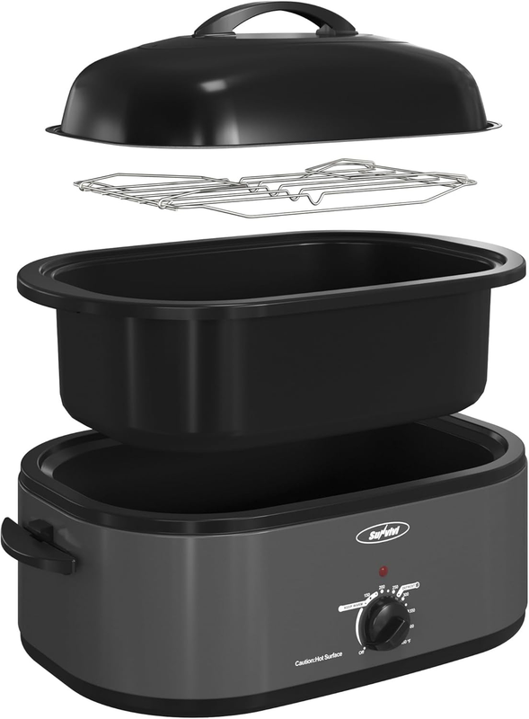 20Qt Sunvivi Electric Roaster Oven Stainless Steel Grey Removable Rack Pan8