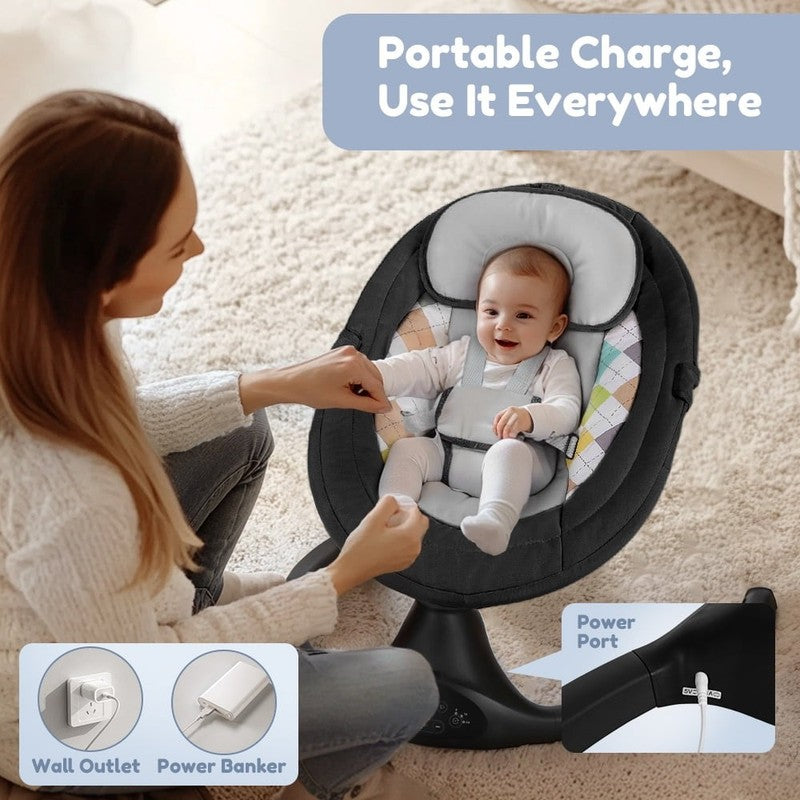 Electric Baby Swing Infant Rocker w/ Remote 5 Speeds Bluetooth Music Black3