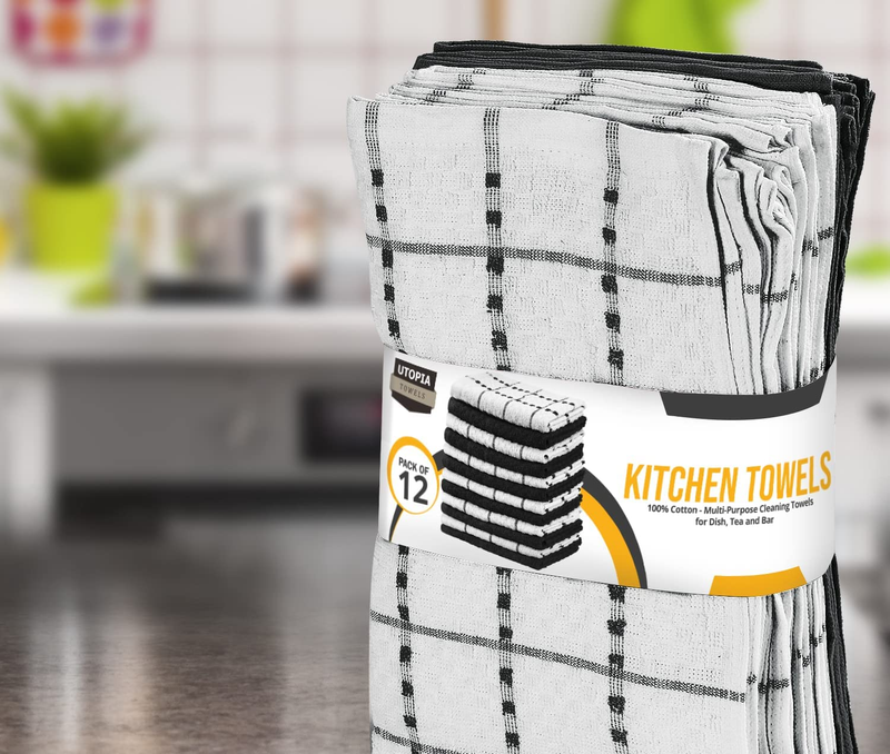 12 Pack Kitchen Towels 15x25" 100% Cotton Super Soft Absorbent Black5