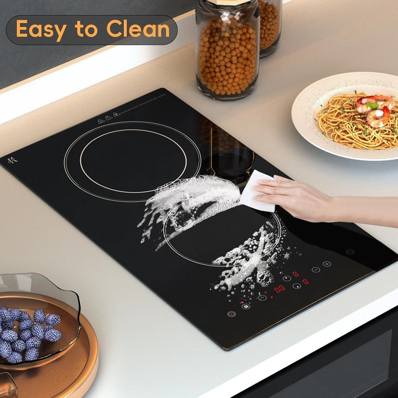 Electric Cooktop 2 Burner, 3200W Radiant Electric Stove Top 240V with Built-In D6