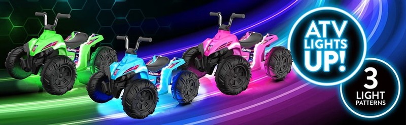 Kid Trax 12V Glow ATV Ride On Toy, Pink, with LED Lights, Rechargeable Battery, 8