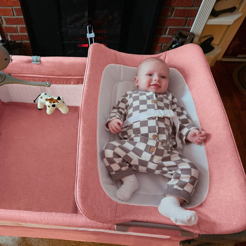5 in 1 Portable Playard & Bassinet Pink Newborn to Toddler Easy Folding1