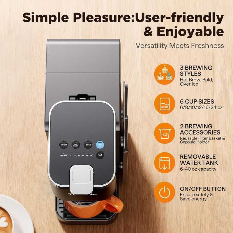 Hot & Iced Coffee Maker K Cup & Grounds w/ Magnetic Pod Holder 40oz Black1