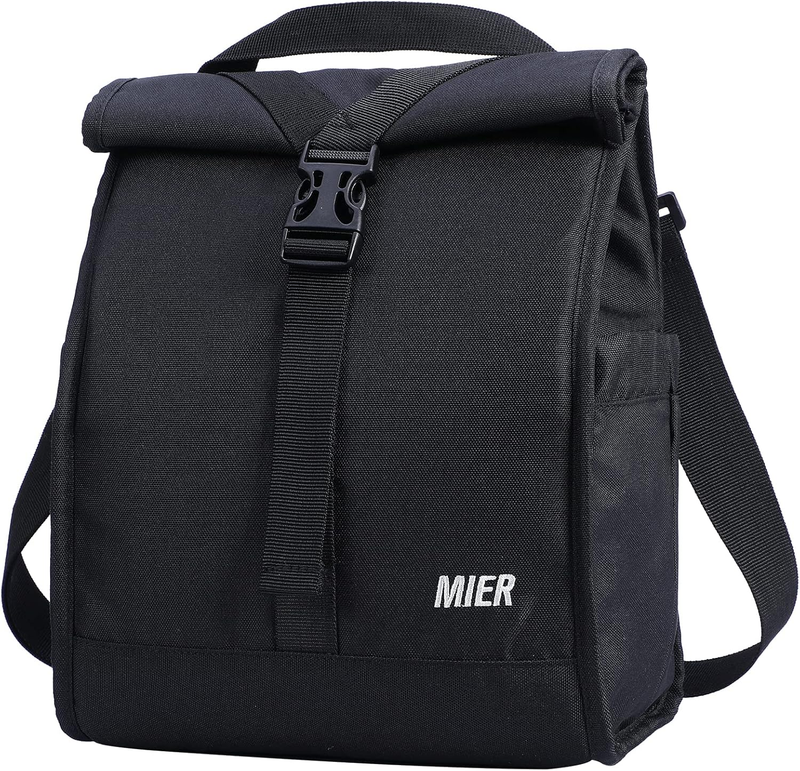 Insulated Roll Top Lunch Bag for Women Men Foldable Tote w/ Shoulder Strap8