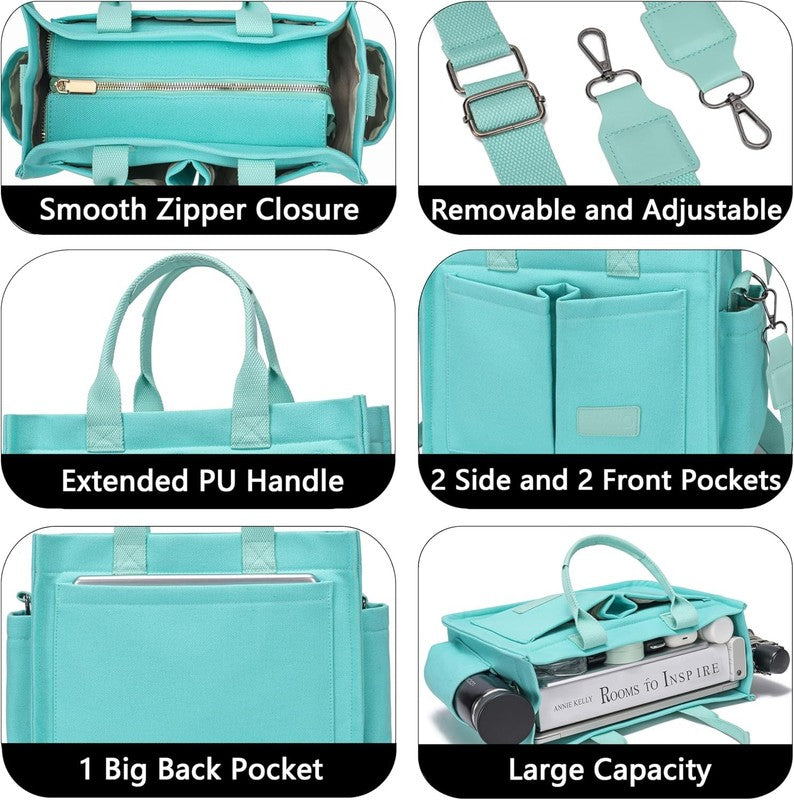 Women’s Canvas Tote Bag w/ Compartments Large Shoulder Crossbody Work Laptop3