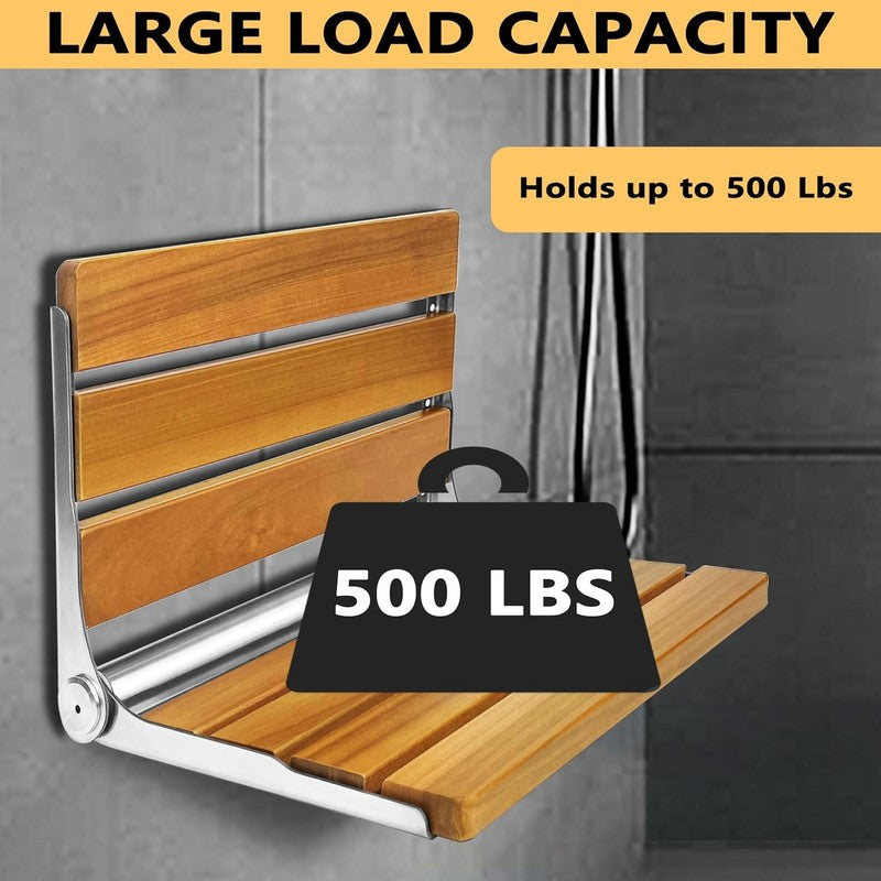Folding Teak Shower Seat Stainless Steel Oak Bath Safety Seat for Elderly1