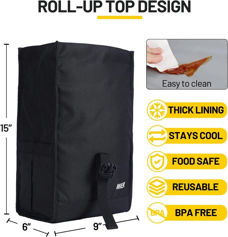 Insulated Roll Top Lunch Bag for Women Men Foldable Tote w/ Shoulder Strap3