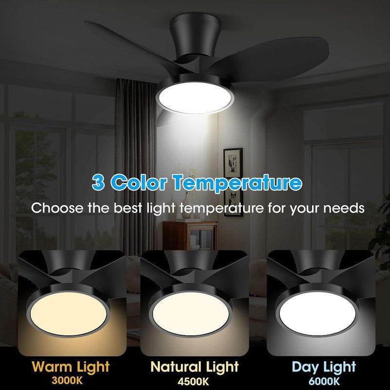 Quiet Ceiling Fan with LED Light DC Motor 32 Inch Large Air Volume Remote Contro2