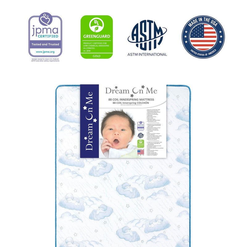 Twinkle 5" 88 Coil Crib Toddler Mattress Blue Clouds GREENGUARD Certified1