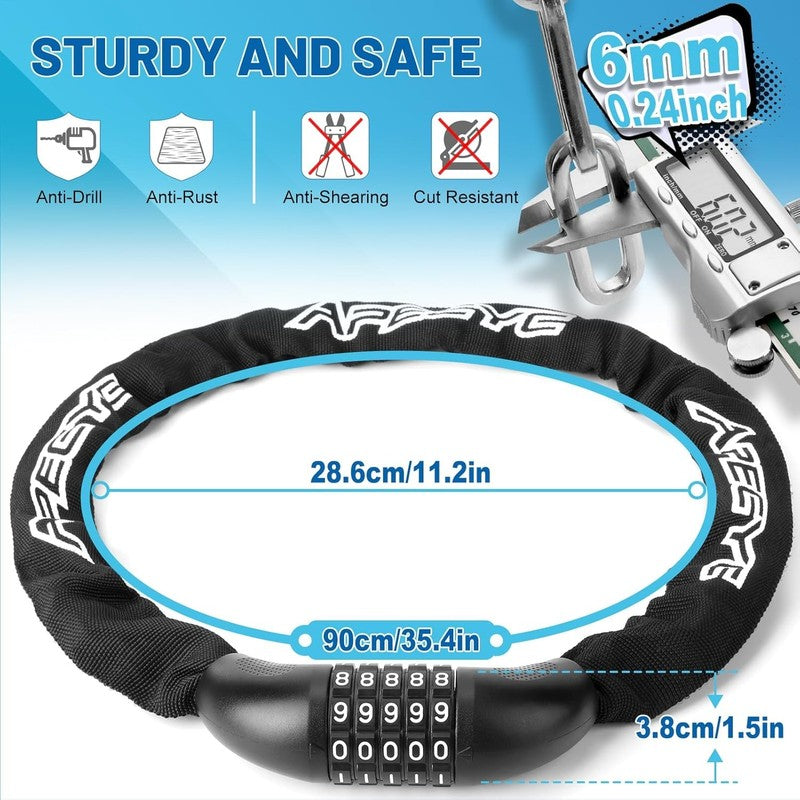 Bike Chain Lock 5-Digit Combo Heavy Duty Anti-Theft 3FT for Bike & Gate1
