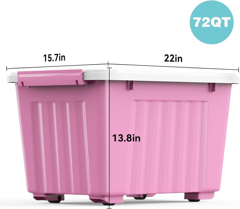 72Qt Pink/White Plastic Storage Bins w/Lids Stackable Nestable 6 Pack1