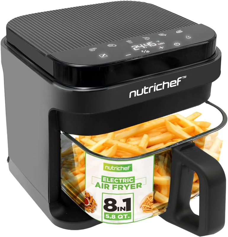 5.8Qt Air Fryer 8-in-1 w/ Transparent Bowl Precise Temp Control Grey7