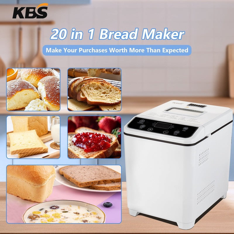 2LB 20-in-1 Bread Maker Machine White LCD Automatic 2 Custom Menus 0705