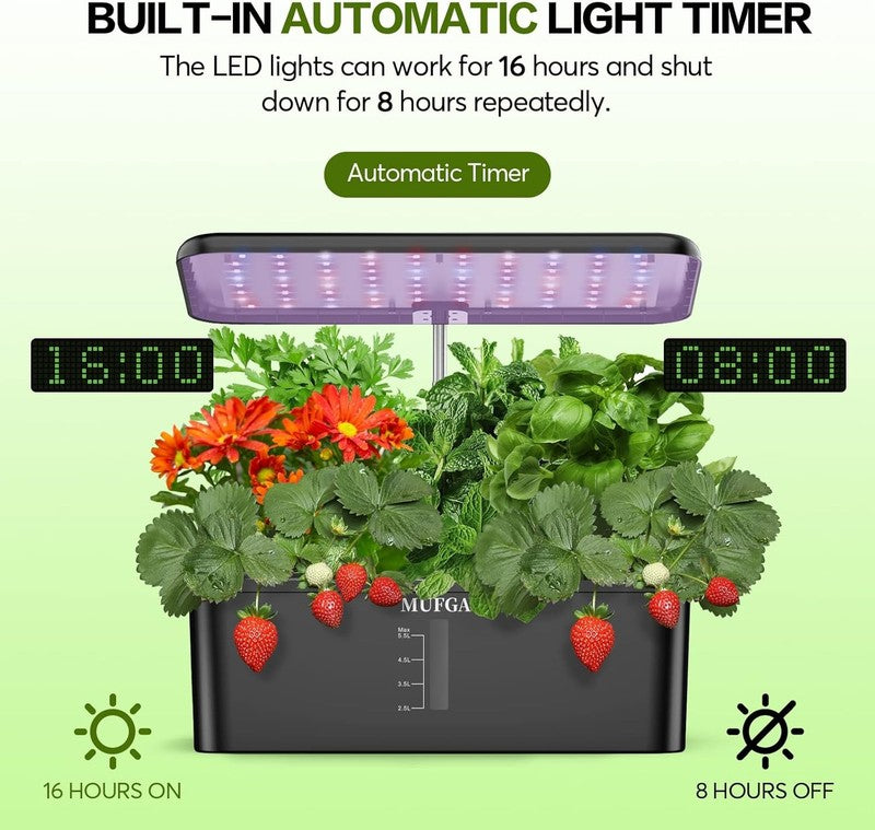 12 Pods Hydroponics Growing System, Indoor Garden with LED Grow Light, Plants Ge6
