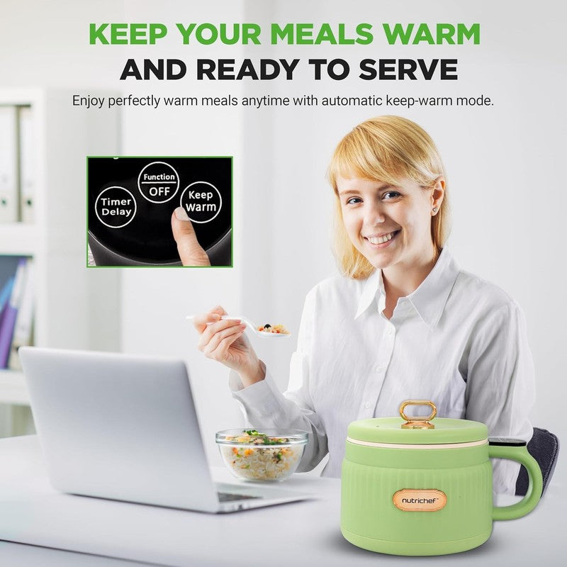 1.6QT Portable Electric Rice Cooker Lunch Maker Nonstick 6 Modes Green3