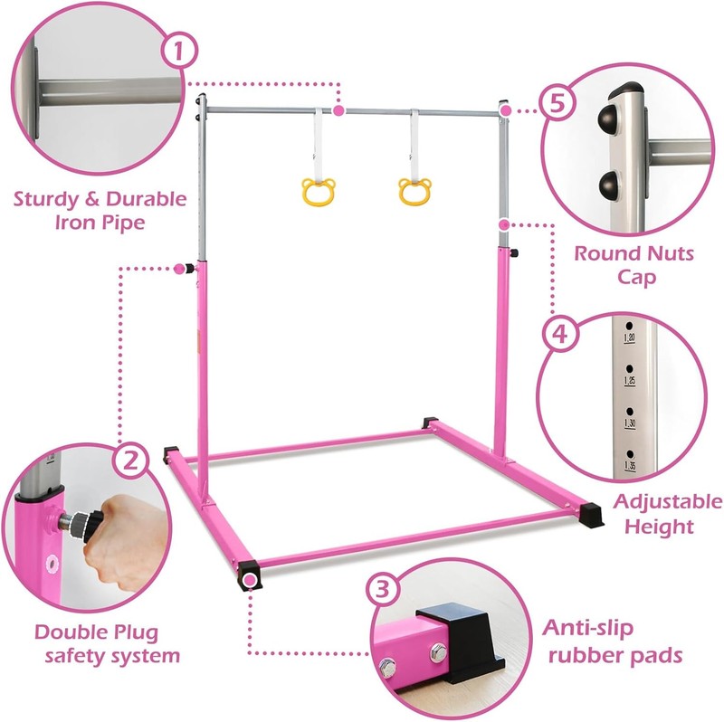 Kids Gymnastics Bar 11 Level Adjustable Horizontal Bar Thick Steel Home Use1