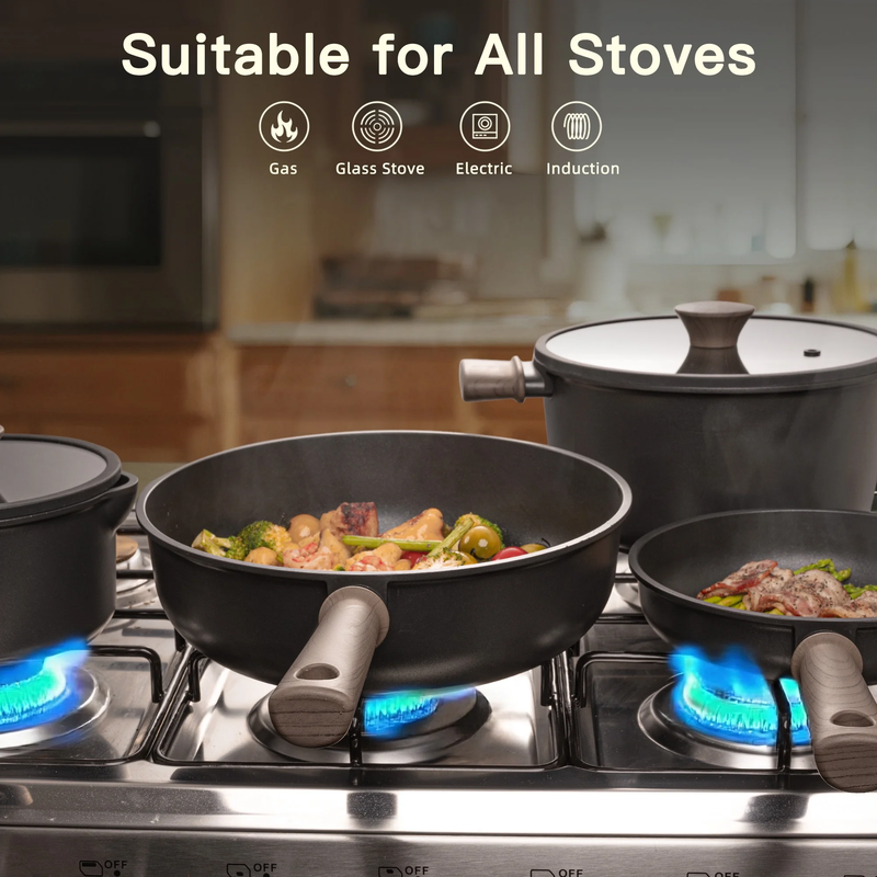 18pc Black Titanium Nonstick Cookware Set Induction Oven Safe 480F3