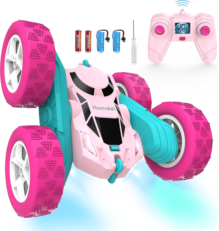Pink Remote Control Car for Girls, 360° Flipping Stunt Car with LED Headlights, 8