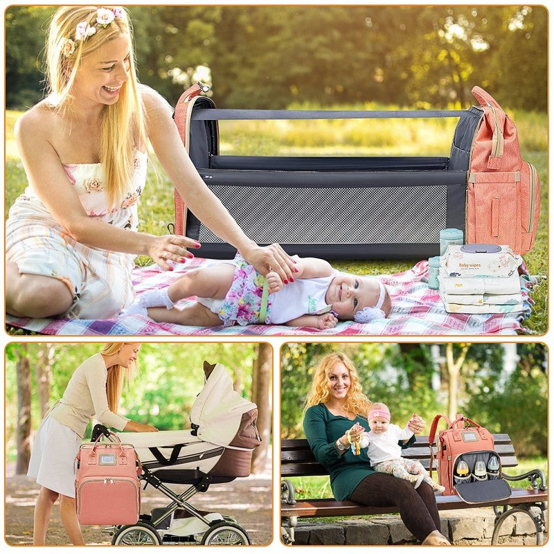 Diaper Bag Backpack w/ Changing Station USB Port Crib Pink Large5