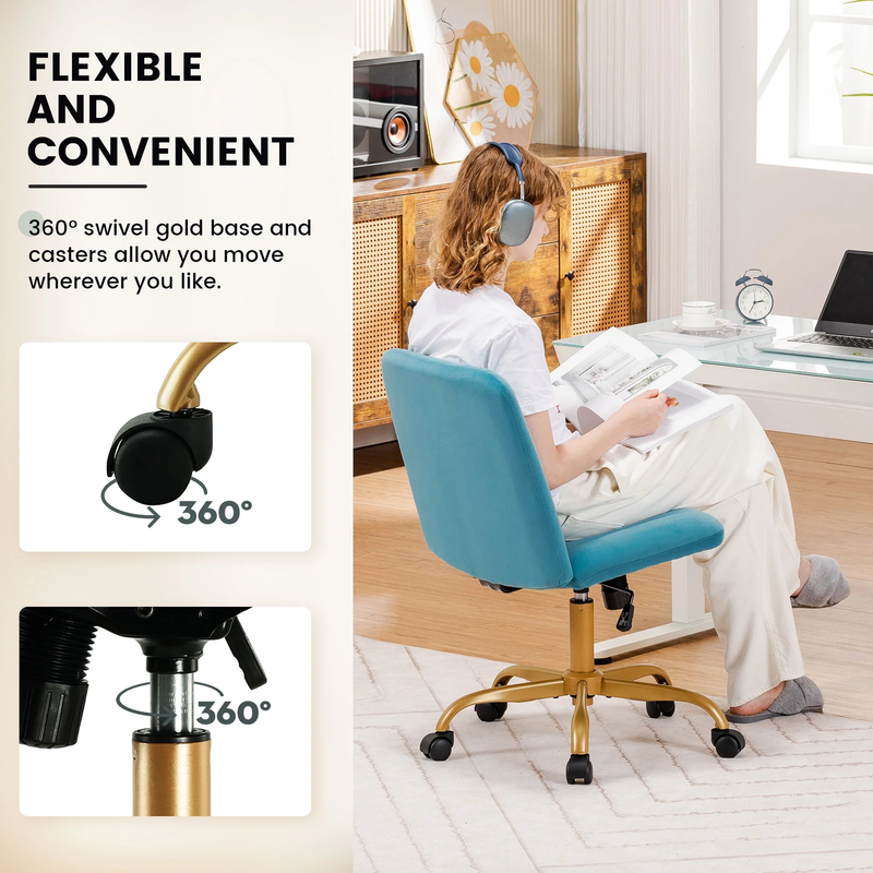 Extra Plush Velvet Channel Upholstered Office Chair, Cool Water2