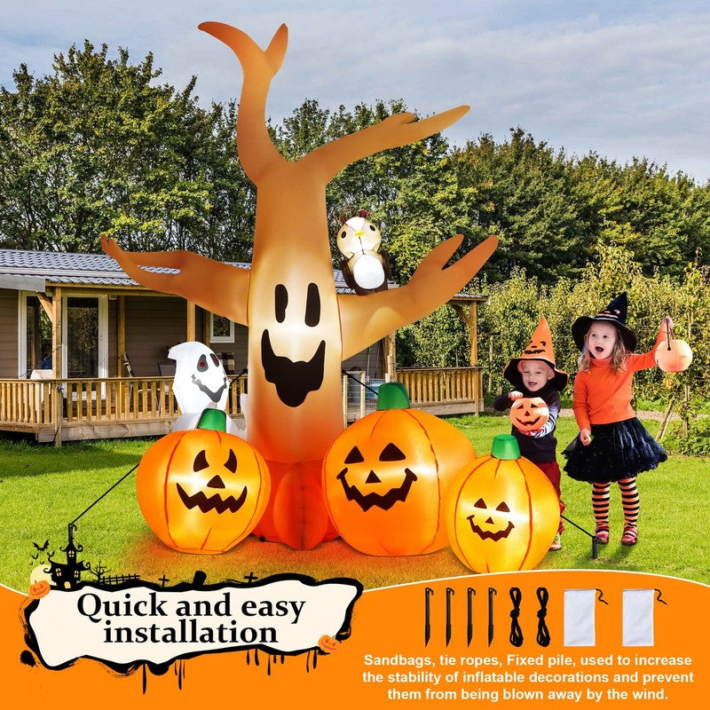 8Ft Halloween Inflatable Dead Tree w/ LED, Pumpkin, Ghost & Owl Yard Decor2