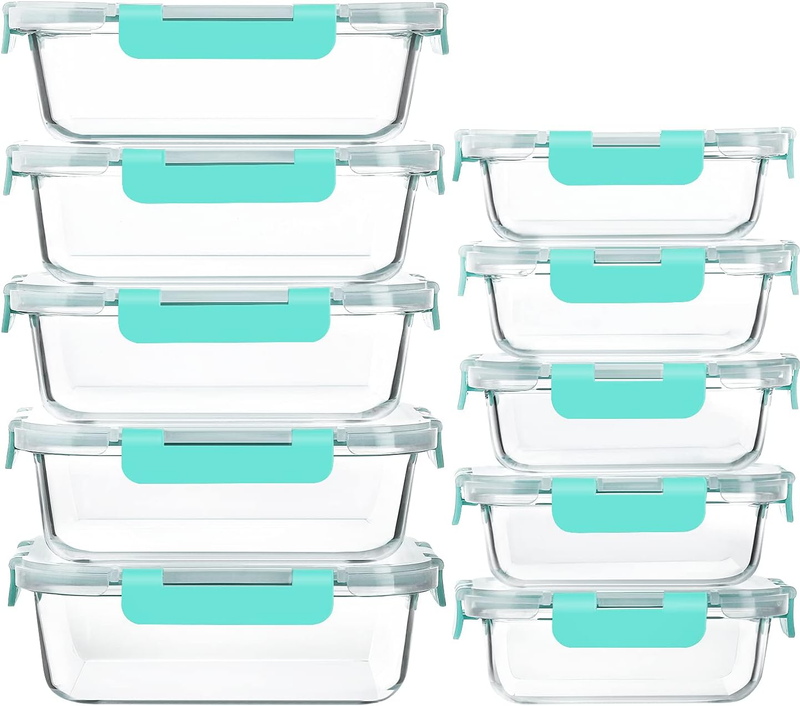 10 Pack Glass Meal Prep Containers Airtight Snap Lock Lids Green7