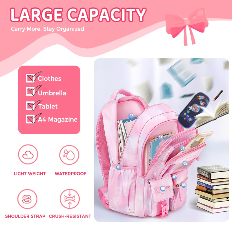 Water Resistant Kawaii Ita Kids Backpack School Bookbag Pink2