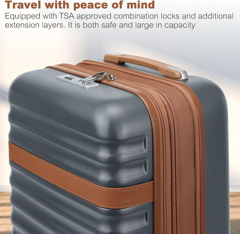 28 Inch Expandable Hardside Luggage ABS PC TSA Lock Suitcase Grey Brown1