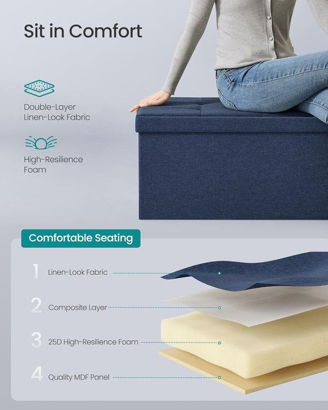 43'' Folding Storage Ottoman Bench Foot Rest Bedroom Living Room Blue4