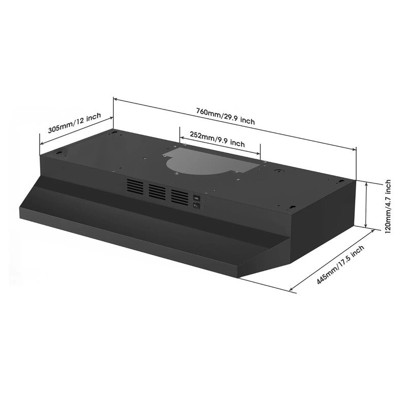 30" Under Cabinet Range Hood Black 230CFM LED Convertible Kitchen Vent3
