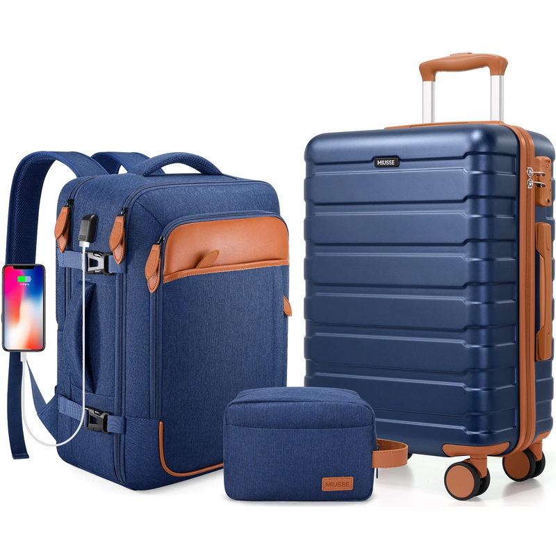 3 Piece Carry On Luggage Set Hardshell Spinner TSA Lock YKK Zipper Backpack Set0