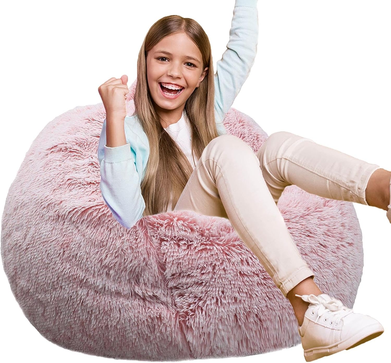 Fluffy Bean Bag Chair for Kids 2.5FT Memory Foam Faux Fur Pink10