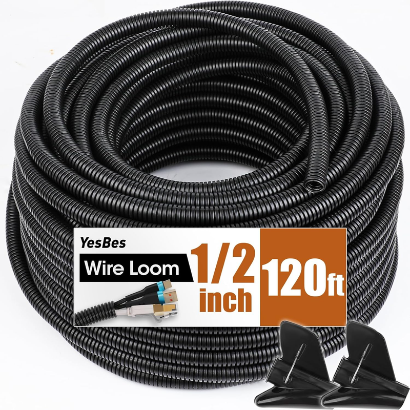 120FT Black Wire Loom 1/2" Split Tubing Conduit - Durable Wire Protector6