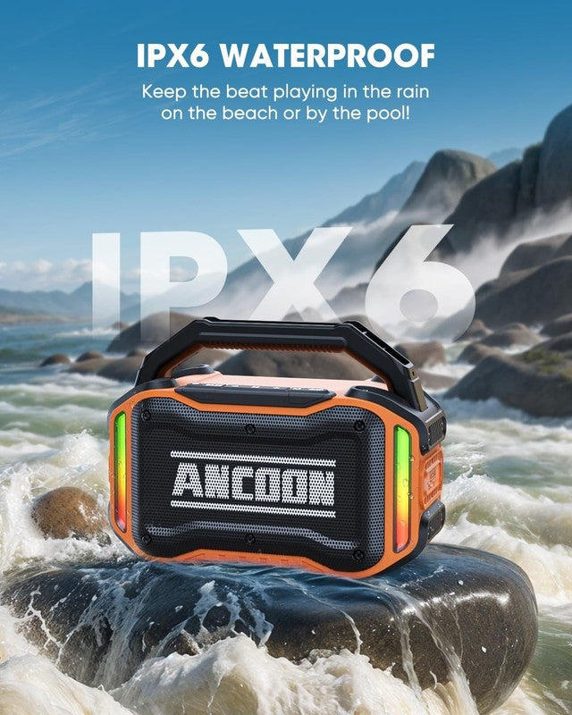 80W Bluetooth Speaker, Loud Bass, IPX6 Waterproof, 20H Playtime, TWS, Orange2