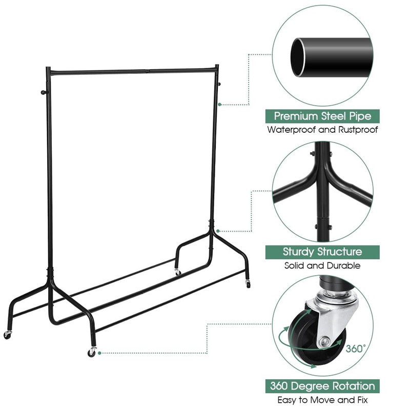 6Ft Heavy Duty Clothes Rack with 4 Wheels Rolling Garment Organizer Black6