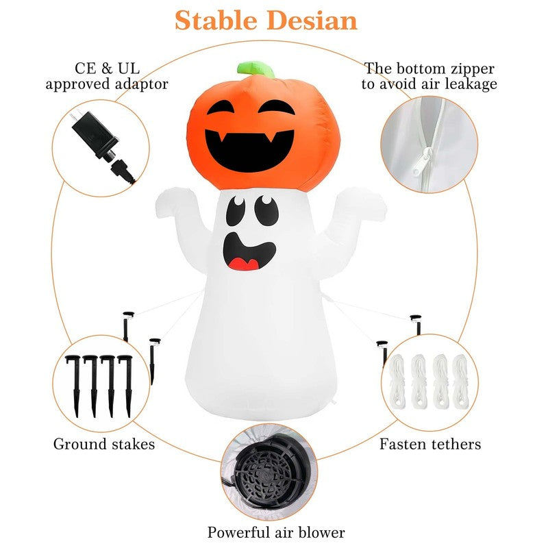 5Ft Halloween Inflatable Pumpkin Ghost w/ 360° Colorful LED Lights Yard Decor8