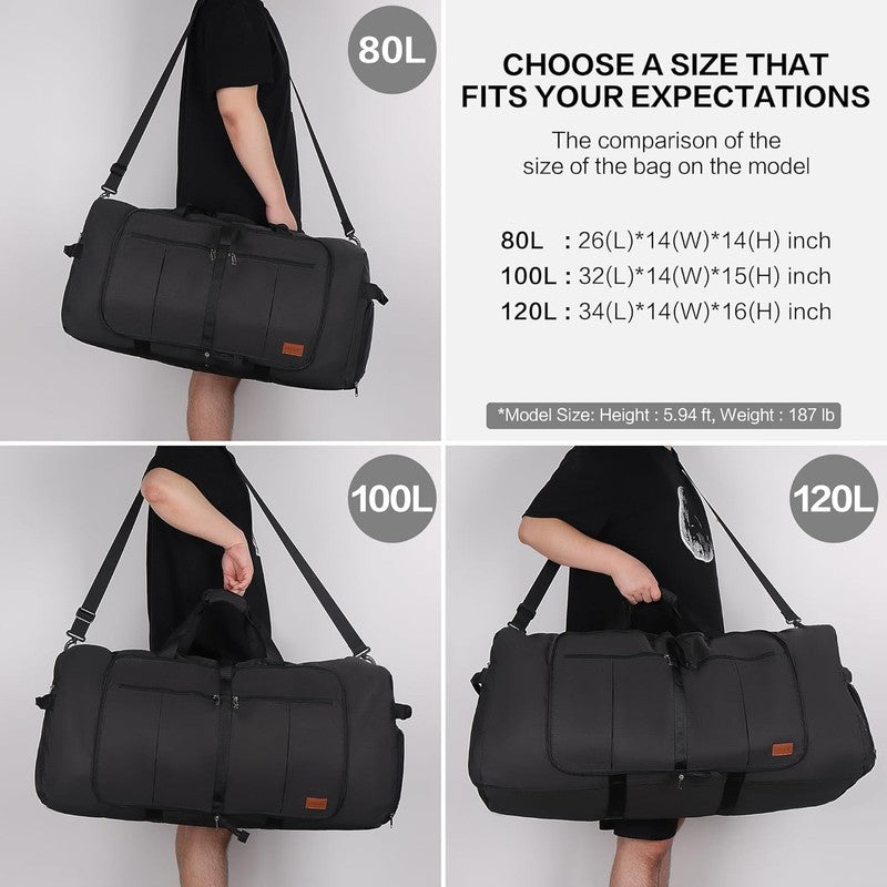 120L Foldable Waterproof Travel Duffel Bag w/ Shoe Compartment1