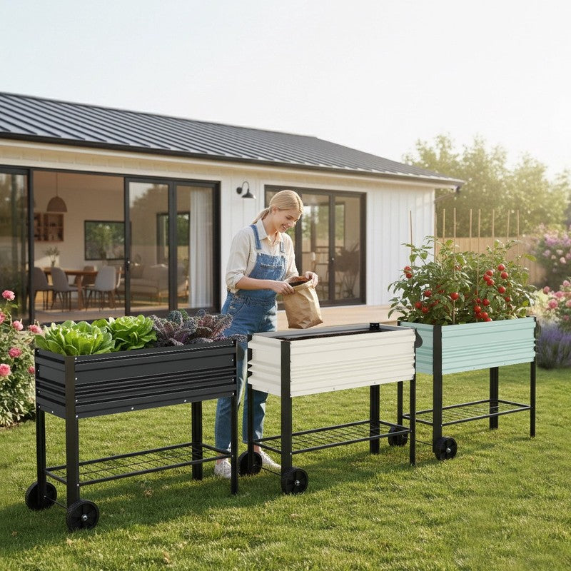 37In Outdoor Galvanized Raised Garden Bed with Legs and Wheels -White2