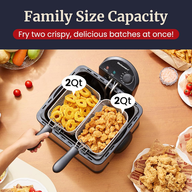 EDF434 Electric Deep Fryer 4.5 Quart Oil Capacity with Temperature Knob, 2 Baske1