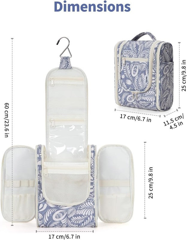 Small Hanging Toiletry Bag Travel Makeup Organizer Medium Blue Leaf7