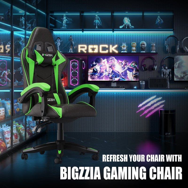Gaming Chair PU Leather Adjustable Headrest & Lumbar Support, Green2