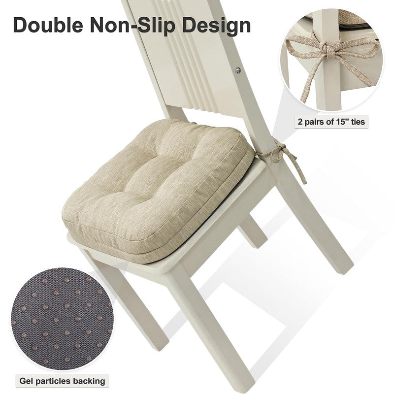 3.5" Tufted Memory Foam Chair Cushions 16.5"x16.5" Non-Slip Beige2