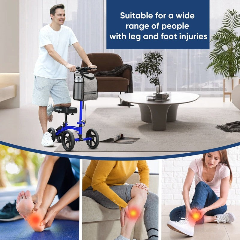 Steerable Knee Scooter All Terrain Foldable Walker Crutch Alternative Blue2