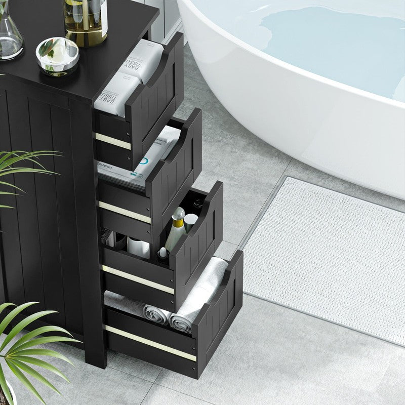 Bathroom Floor Cabinet Wood Free Standing Storage Organizer with 4 Drawers Black7