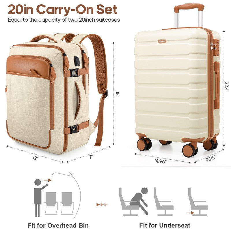 Carry on Luggage Set 3 Piece Hard Shell Luggage Sets with YKK Zipper Spinner Whe6