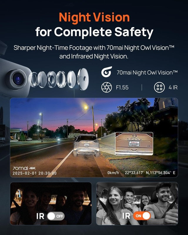 4K 3-Channel Dash Cam Front/Rear T800E GPS WiFi Voice Control Night Vision2