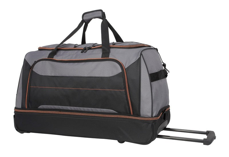 30 in Rolling Drop-Bottom Carry on Duffel Bag for Travel, Black and Gray3