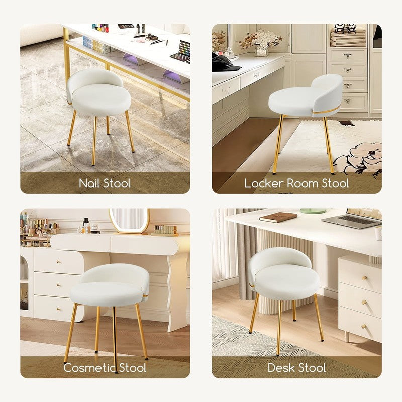Modern Vanity Makeup Chair White Faux Leather Small Accent Stool5
