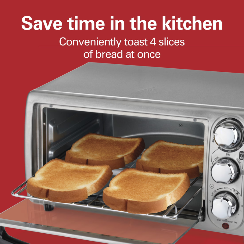 4 Slice Countertop Toaster Oven with 5 Versatile Cooking Modes, Stainless Steel1