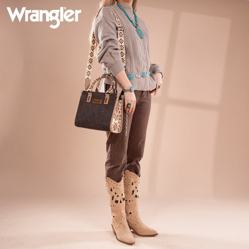 Wrangler Tote Bag Women Western Retro Top Handle Aztec Strap Handbag Coffee6